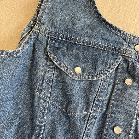 Xhilaration 90s Denim Overall Dress Large Mini Y2K Retro Pearl Snap - Picture 2 of 11
